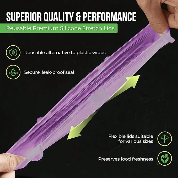 Reusable Silicone Stretch Lids for Food Storage in Fridge - Elastic Heat-Resistant Bowl Covers, Cups, Cans, Jars - Universal Food Grade Lid - Dishwasher Safe -7 Pack-Lavender Bloom Stretchy Lid Set