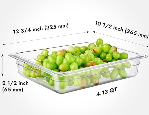 CURTA 6 Pack NSF Food Pans, Half Size 2 1/2 Inch Deep, Commercial Polycarbonate Plastic Clear Freezer-Safe