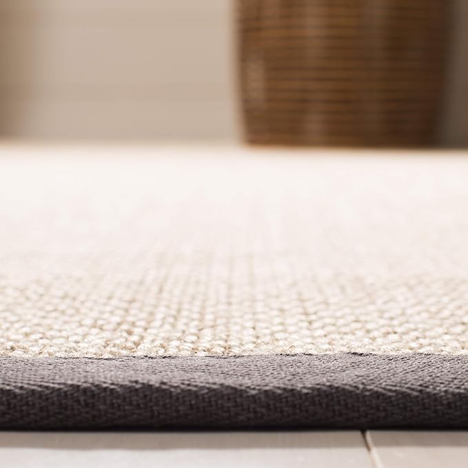 SAFAVIEH Area Rug 10x14 - Natural Fiber Collection - Large - Marble & Dark Grey, Sisal, Woven Design with Border (NF143D)