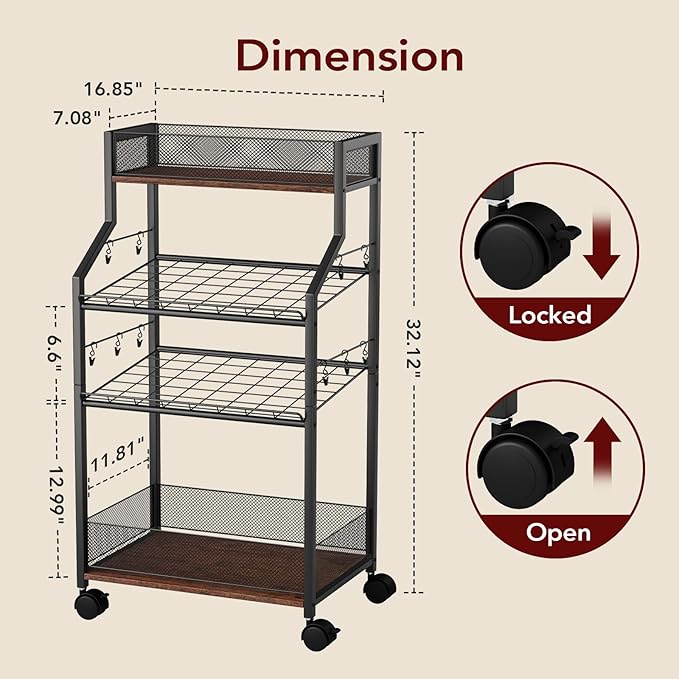 Can Organizer for Pantry - Rolling Snack Cart, Multi-Layer Soda Can Organizer for Pantry, Mobile Beverage Storage Rack with Wheels, Versatile Metal Shelf for Kitchen and Office, Black Brown