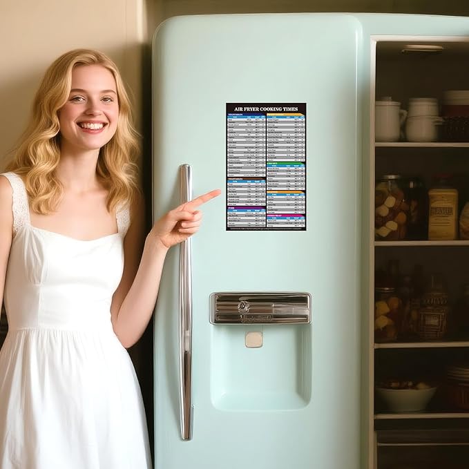 Air Fryer Magnet Cheat Sheet Set, 2PCS Ultimate Air Fryer Accessories Kit with Cooking Times Chart, Strong Magnetic Quick Reference Guide for Ninja, Instant Pot, All Air Fryers.