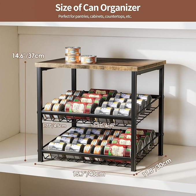 3 Tier Can Organizer for Pantry, Adjustable Can Rack Organizer, Automatic Rolling Storage Holder for Various Ounces of Canned Food Drinks Pet Food, Ideal for Countertop Kitchen Cabinet