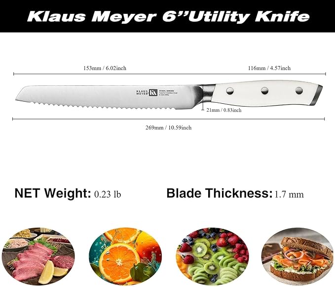 Stahl High Carbon Exclusive German Steel 6 inch Utility Serrated Knife (White)