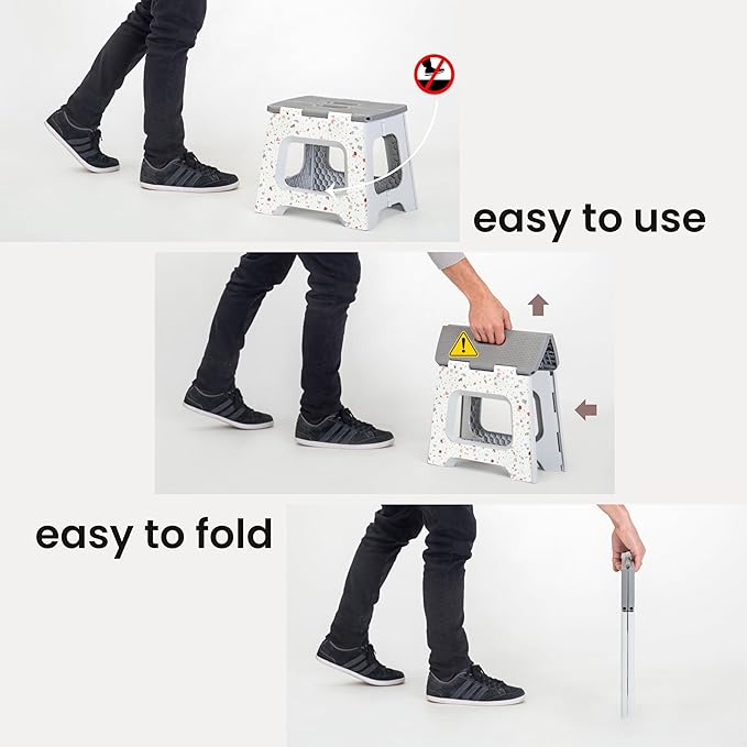 Vigar Compact Step Stool Foldable, 10-1/2-inch Step Stools for Adults up to 330 Pound, Lightweight Stool, Non-Slip Folding Step Stool, Terrazzo Body