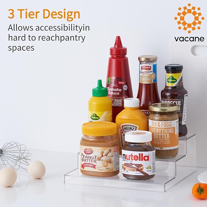 vacane Clear Spice Rack, 3 Tiered Shelf Spice Organizer for Cabinet, Spice Shelf and Jar Organizers Make Up Organization Great for Pantry, Bathroom, Kitchen, Bedroom, Office