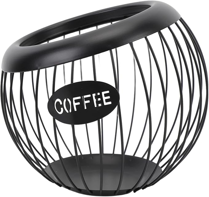 Metal Coffee Pod Holder Wire Coffee Pods Storage Basket Espresso Capsule Storage for Home Kitchen Cafe Hotel (Black spherical)