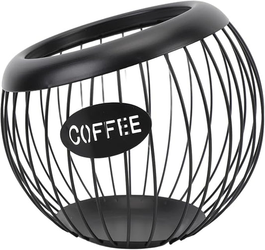 Metal Coffee Pod Holder Wire Coffee Pods Storage Basket Espresso Capsule Storage for Home Kitchen Cafe Hotel (Black spherical)