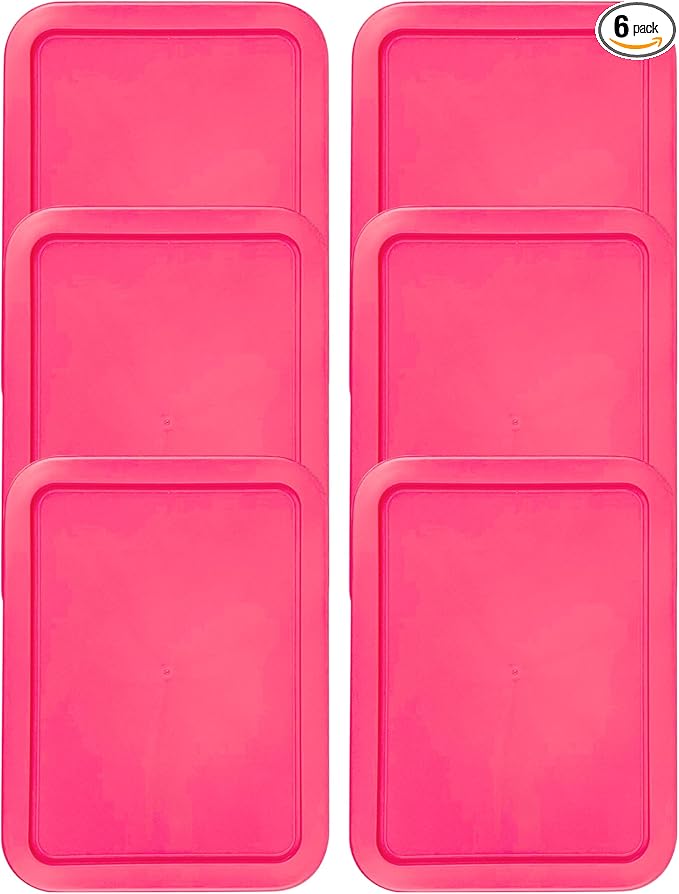 Replacement Lids for Pyrex 3-Cup Glass Food Storage Container Bowls, (7.75 x 5.75-Inch) Plastic Rectangle Lids Covers fits Pyrex 7210-PC, Airtight & Leakproof (6-Pack, Fuchsia)