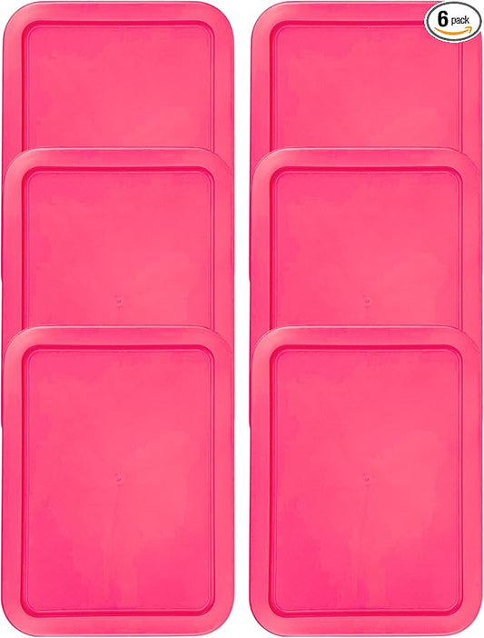 Replacement Lids for Pyrex 3-Cup Glass Food Storage Container Bowls, (7.75 x 5.75-Inch) Plastic Rectangle Lids Covers fits Pyrex 7210-PC, Airtight & Leakproof (6-Pack, Fuchsia)