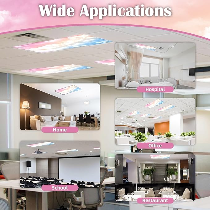 2 Pcs Fluorescent Light Covers - 4 x 2 Feet Covers for Ceiling Lights, Magnetic Light Filters for Classroom, Office, Hospitals, Home