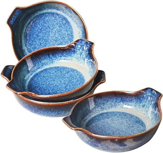 Ceramics Au Gratin baking Dishes Set of 4, Baking Tray Bake ware, 8.6 oz Ramekins, for Pie Pan, Appetizer, Tart, Dessert, Quiche, Oven Small dish, individual dishes, Round 7.5 Inch