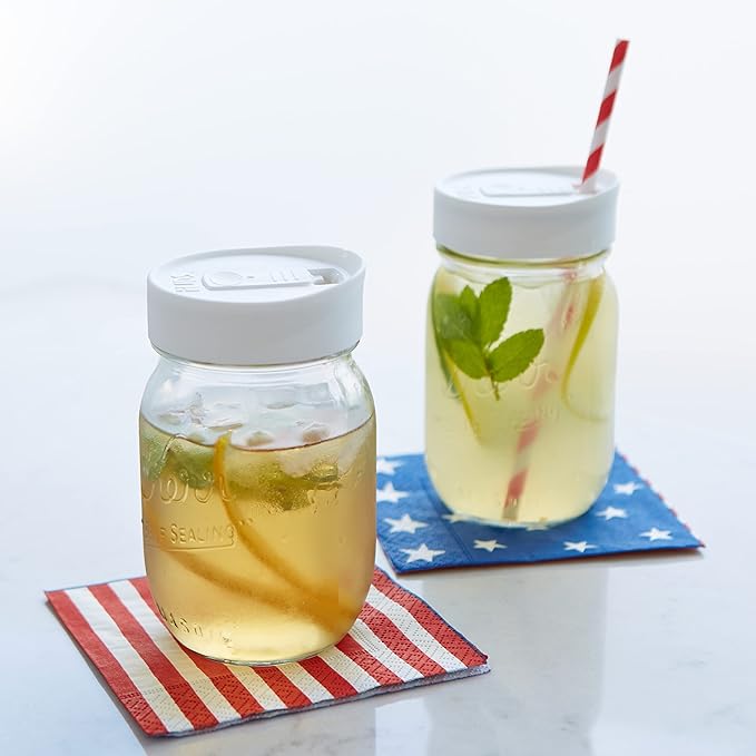 Mason Jar Drink Lid, Regular Mouth, Stars & Stripes Colors, Pack of 3