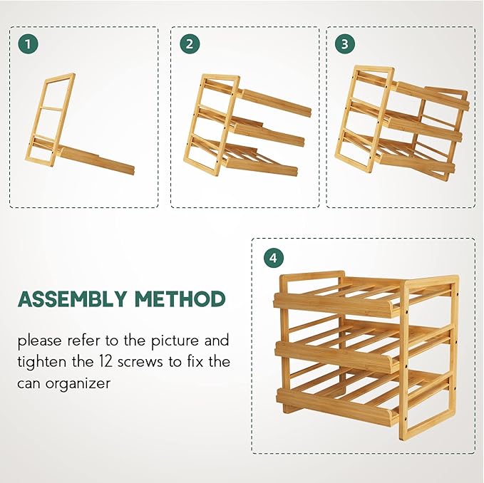 Bamboo Can Organizer for Pantry, 3 Tier Stackable Can Storage Organizer Pantry with Label Sticker and Marker Pen, Can Holders for Cabinet and Can Rack Organizer (Natural Bamboo)