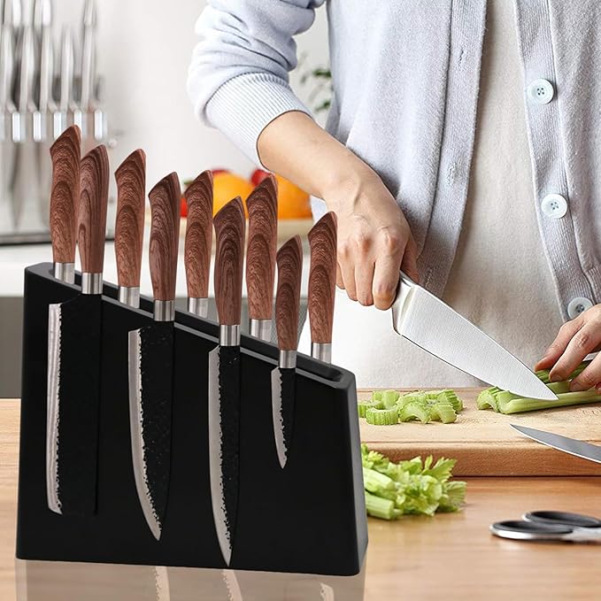 Resafy Magnetic Knife Holder Black Wooden Block Knife Display Holder Rack Magnetic Stands with Strong Enhanced Magnets Kinves Strip