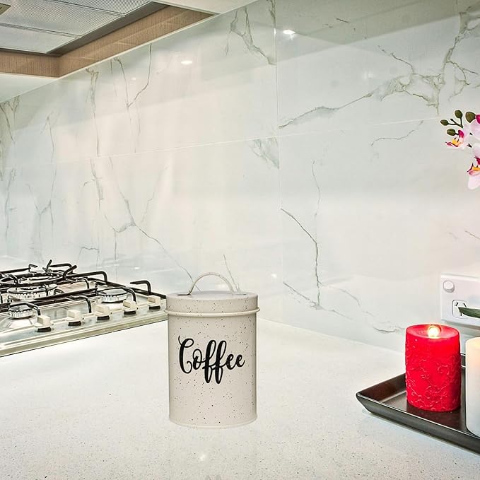 Amici Home Maddox Metal Coffee Canister | Dry Food Storage Container | Speckled Cream Canister for Kitchen Countertop | Storage Jar for Coffee with Handle | 44 Oz