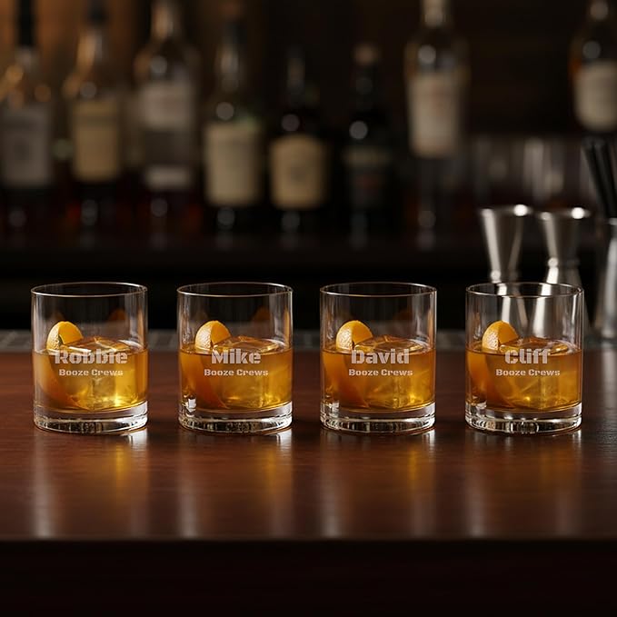 Waterford Marquis Personalized Moments Double Old Fashioned Glasses, Set of 4 Custom Engraved Crystal Whiskey/Rocks Glasses for Bourbon, Scotch, Liquor, Home Bar Accessories