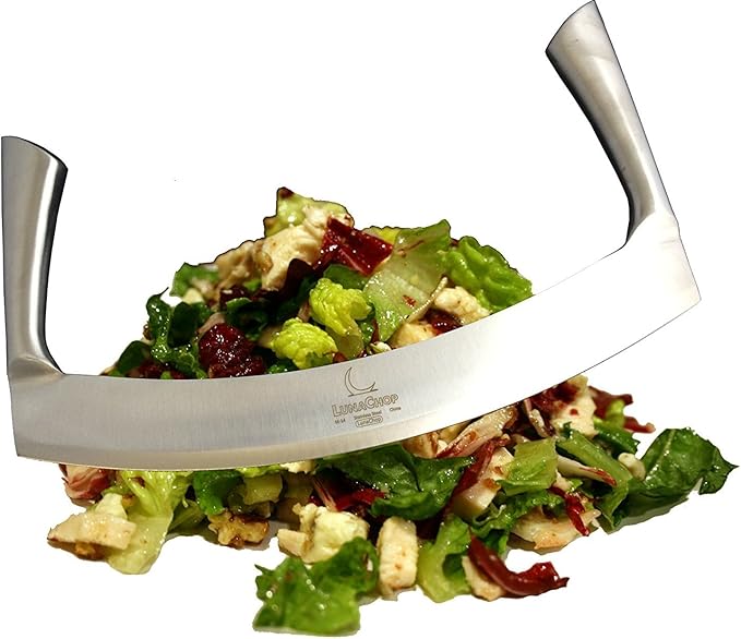 Mezzaluna Knife (Pizza Cutter) Vegetable Chopper for Chopped Salad, Industrial Pizza Rocker Knife (14 Inch Blade)