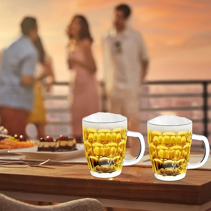 17 OZ Beer Stein Mugs, German Clear Large Tall Beer Glasses With Handle for Men, Pineapple glass Mug Set of 2