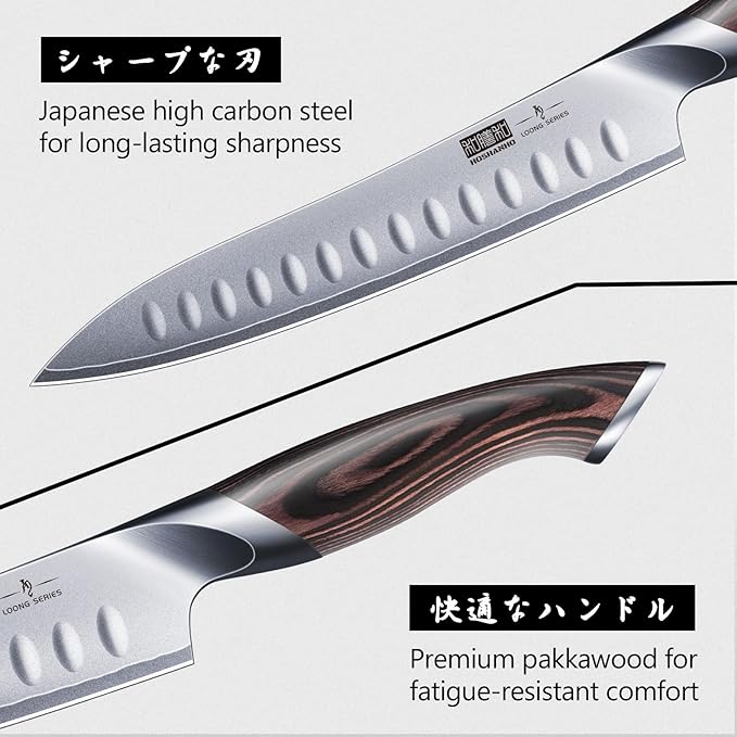 8 Inch Carving Knife & 7 Inch Fork Set, Professional Japanese High Carbon Steel Razor Sharp Butcher Brisket Slicing Knife Set for Meat Cutting, BBQ