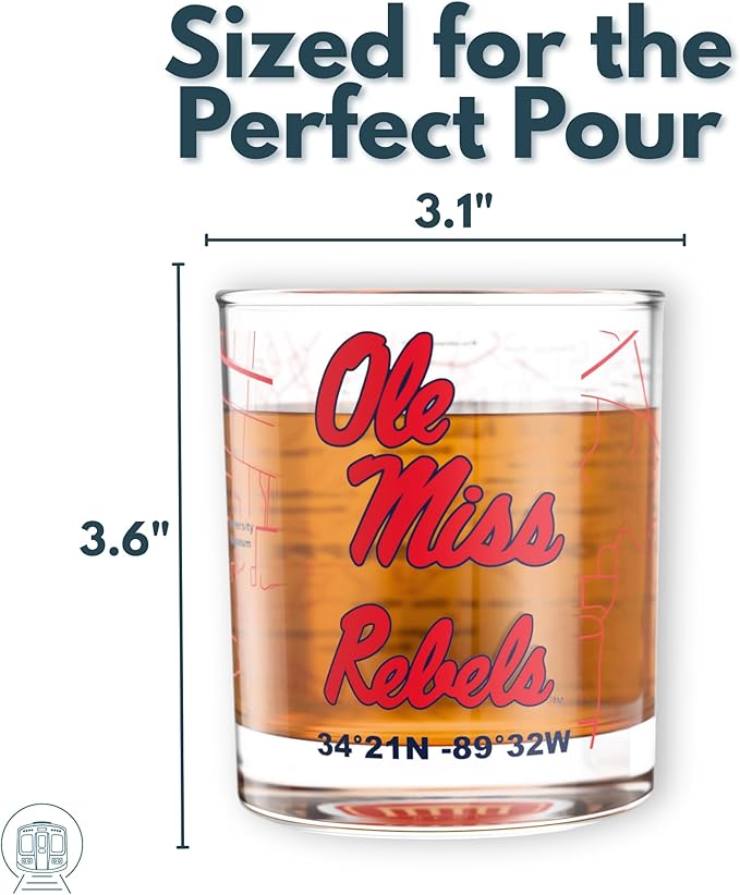 Greenline Goods – University of Mississippi Rebels College Whiskey Glasses (Set of 2), 10 oz – Full-Color Logo + Campus Map