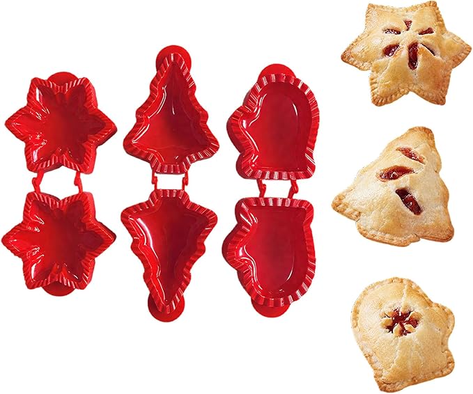 Mini pie Molds for Baking, Mini Apple pie Maker, Fall Hand pie Molds –Pie Molds for Kinds of Themed Parties, Christmas, and Thanksgiving (3PC Brown). (Red)