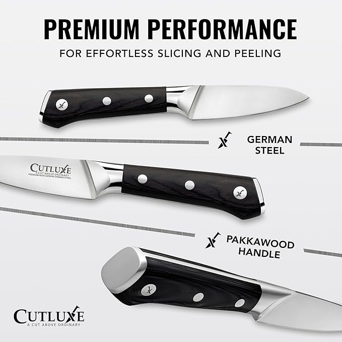Cutluxe Paring Knife Set – 4" Fruit and 3" Peeling Knives – Small Knife with Razor Sharp Blade – High Carbon German Steel, Full Tang & Ergonomic Handle Design – Artisan Series