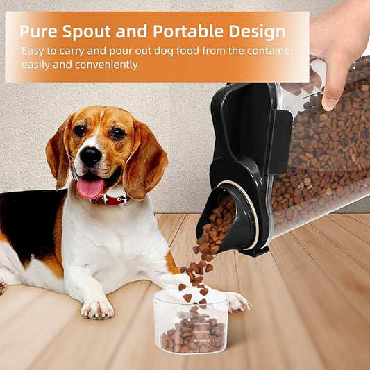 3-5Lbs Small Cat and Dog Food Storage Containers BPA Free, Airtight Pet Food Storage Containers with Large Pour Spout/1 Measuring Cup/ 4 Safety Locks and Pet Folding Bowl (Black)