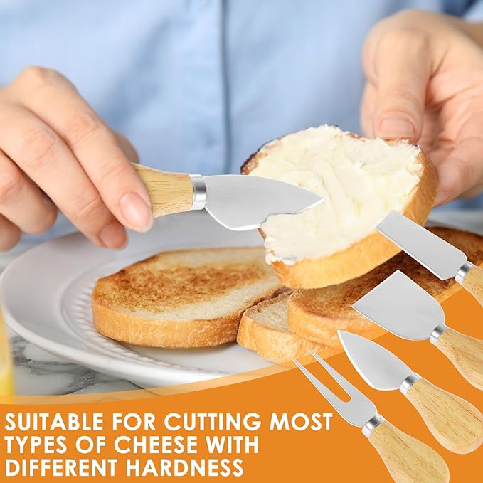 32Pcs Cheese Spreader Set with Wooden Handle Stainless Steel Butter Cutter Spreader Portable Cheese Cutting Spatula Rustproof Spatula Cheese Slicer Reusable Butter Spreader Tool for Cream Cheese