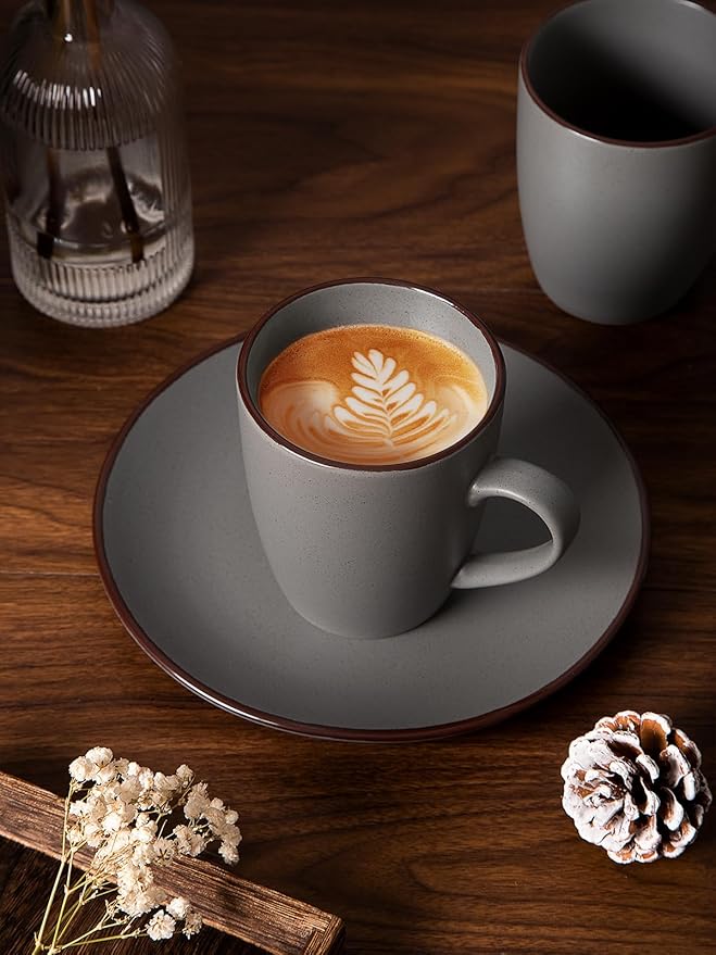 famiware Venus Coffee Mugs for 4, 12 oz Mug Set, Dringking Cup with Handle for Coffee, Tea, Cocoa, Milk, Dark Grey