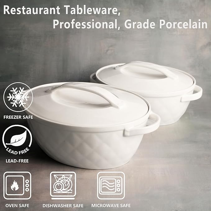 Oval Casserole Dish 1.9 Qt, French Onion Soup Ceramic Bakeware with Lids, Ceramic Cocotte, Baking Dish with Lids and Handles, Microwave, Dishwasher, Oven Safe