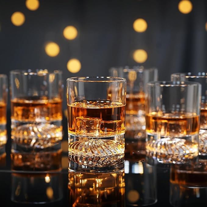 Hand Blown Crystal Old Fashioned Whiskey Glasses Rocks Glasses Drinking Cocktail Bourbon Scotch Rum Vodka Liquor 12 OZ - set of 6 Gifts for Men