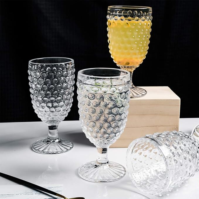 G Hobnail Old Fashioned Iced Beverage Goblet 13 oz. set of 6, Premiun Glass Set for Wine, Soda & Juice, Perfect for Dinner Parties, Bars & Restaurants