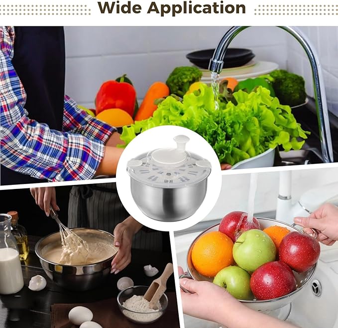 Vegetable Lettuce Spinner Strainer Set, Large Fruit Straining Spinner, Stainless Steel Salad Spinner With Lid Self-Locking