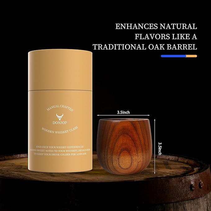 Original Wooden Bourbon Drinking Glass,Handcrafted Whiskey Glasses for Men,Great Anniversary Birthday Gifts for Men, Him, Dad, Husband, or Brother 10OZ 1 PACK