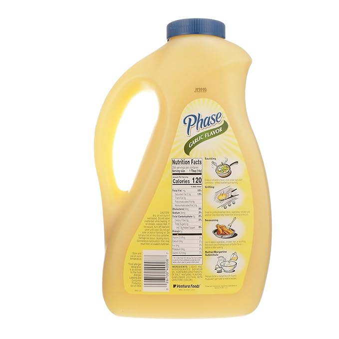 Ventura Foods LLC Phase with Garlic Liquid Butter Alternative, Versatile Dairy-Free and Vegan Butter Substitute for Food Service, Movie Theaters, and More, 1 Gallon
