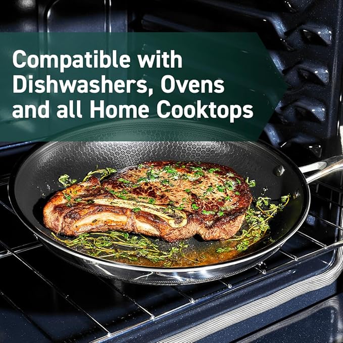 HexClad Hybrid Nonstick 10-Inch Frying Pan, Stay-Cool Handle, Dishwasher-Friendly, Oven-Safe Up to 900°F, Induction Ready, Compatible with All Cooktops