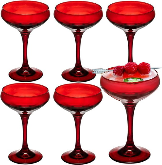 6 Pieces Crystal Martini Glasses Champagne Flute,Coupe Bowl Stemmed Cocktail Glasses,Set Of 6 Elegant Red Goblets Colored Drinking Cups Champagne Wine Glasses for Parties Cocktail Margarita,Juice