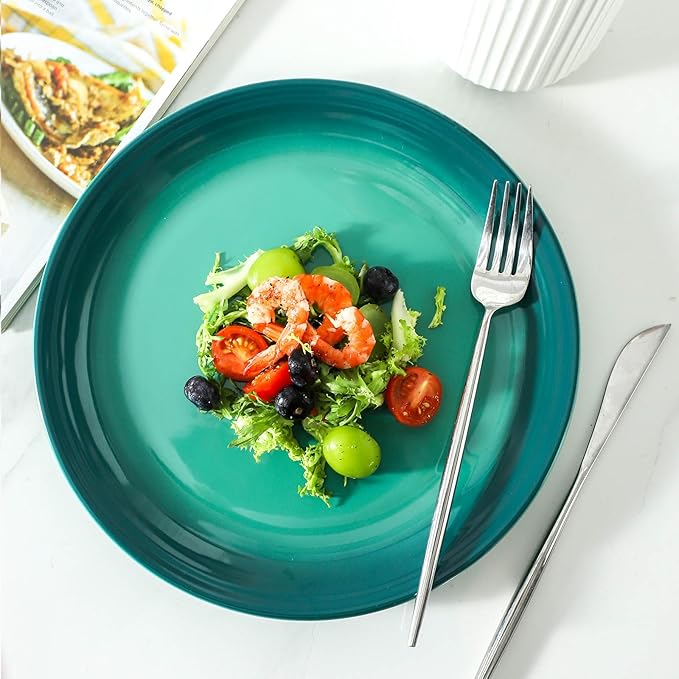HASENSE Ceramic Dinner Plates Set of 4, 10 Inch Premium Dinnerware Dishes, Salad Serving Plates Elegant & Durable, Oven, Microwave & Dishwasher Safe,Perfect for Family and Entertaining,Gradient Green