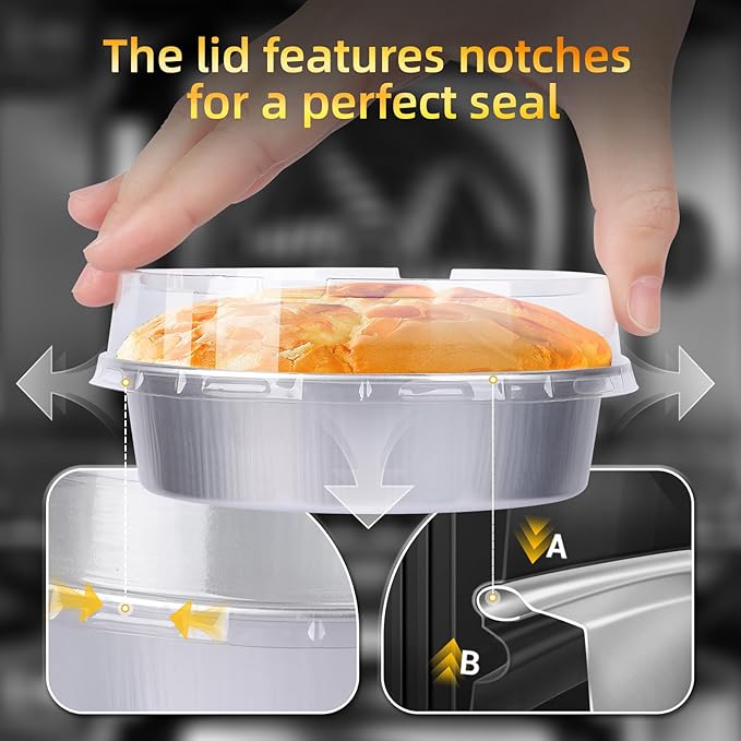 Beasea Pie Tins with Lids 8oz, 100 Pack 4 Inch Disposable Mini Creme Brulee Ramekins Silver Small Aluminum Foil Pie Tart Cake Baking Pans Individual Round Containers Oven Safe for Baking