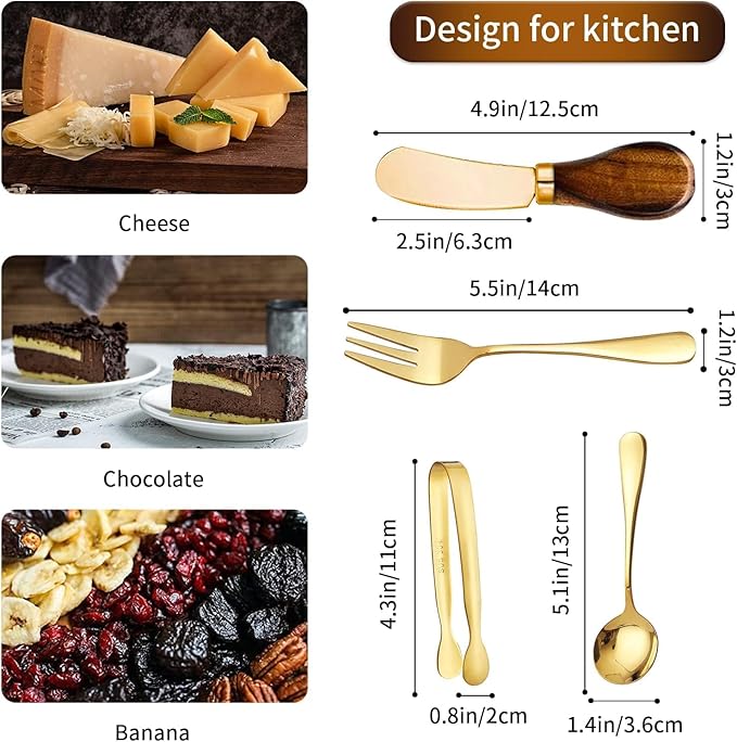 Charcuterie Accessories (14 Pcs), Cheese Spreaders for Charcuterie Board, Mini Serving Spoons, Forks and Mini Serving Tongs - Charcuterie Utensils for Butter, Cheese and Pastry Making