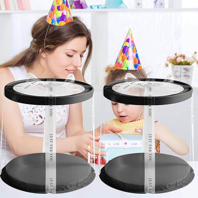 6 Pack Tall Cake Boxes for Tier Cakes,Black 8.5x9.5 Inch Disposable Multi-Layer Tall Baking Carrier, Tierd Bakery Take Out Transport Containers for Wedding, Birthday, Party(Round Black 8.5inch/6pcs)