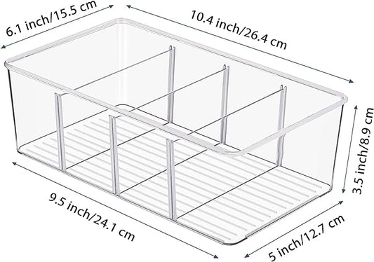 Vtopmart 4 Pack Food Storage Organizer Bins, Clear Plastic Bins for Pantry, Kitchen, Fridge, Cabinet Organization and Storage, 4 Compartment Holder Packets, Snacks, Pouches, Spice Packets