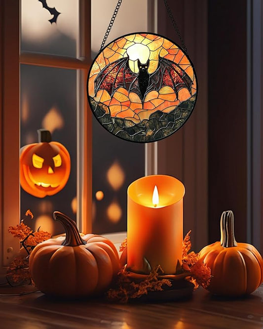 Stained Glass Window Hanging, Black Bat Sun Catcher for Door Home Decor Animal Suncatcher Christmas Mother's Day Birthday Gifts for Women Men Mom and Nana 6.3 in