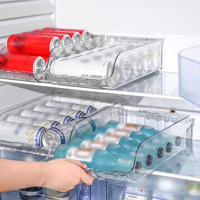 Soda Can Organizer for Refrigerator, Fridge Organizer Bins Drink Organizer, Clear Width Adjustable Stackable Can Holder Dispenser for Beer Soda Seltzer Pop Can Soda