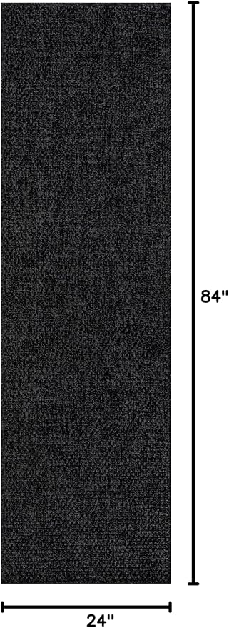 CAMILSON Indoor and Outdoor Runner Rug Dark Gray Black Solid Boho Woven Design Easy-Cleaning Non Shedding Farmhouse Living Room Bedroom Garden Patio and Kitchen Washable Outside Carpet Alfombras (2x7)