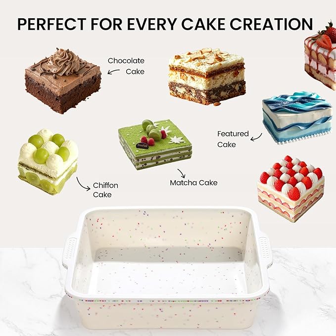 Vinino 8 inch Silicone Square Cake Pan with Metal Reinforced Frame, Nonstick Silicone Brownie Pans BPA Free Suitable for Making Cakes, Brownies, Bread