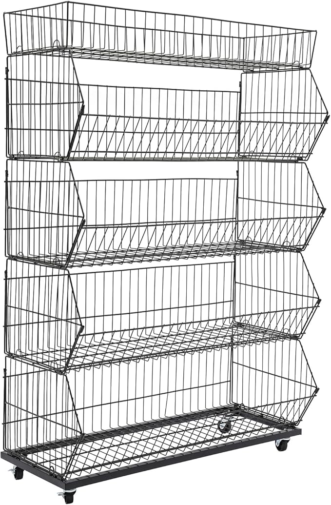 Retail Display Rack 5-Tier Market Merchandise Display Shelf Fruit Store Storage Shelf Vegetable Snack Basket Retail Store Supplies with Wheels for Home Store Market (18" D X 35" W X 55" H)