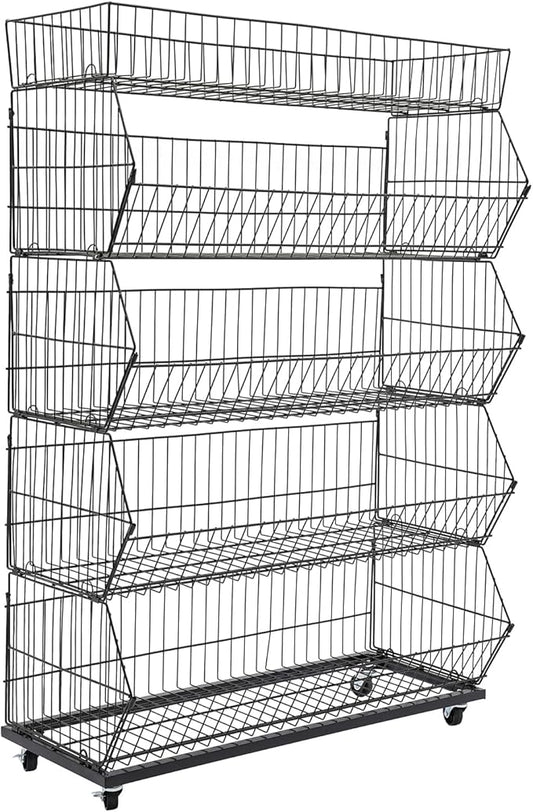 Retail Display Rack 5-Tier Market Merchandise Display Shelf Fruit Store Storage Shelf Vegetable Snack Basket Retail Store Supplies with Wheels for Home Store Market (18" D X 35" W X 55" H)