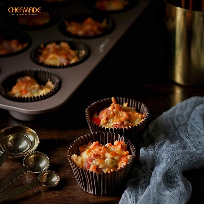 CHEFMADE Muffin Cake Pan, 12-Cavity Non-Stick Cupcake Pan Bakeware for Oven Baking (Champagne Gold)