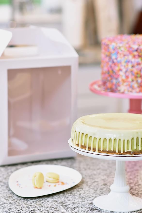 6-pack 10x10x12 inch Cake Boxes with Clear Window and Handle. Perfect as Tall Cake Carrier, Cake Transport Container, Tall Cake Boxes for Tier Cakes, Wedding Cakes, Large Cakes
